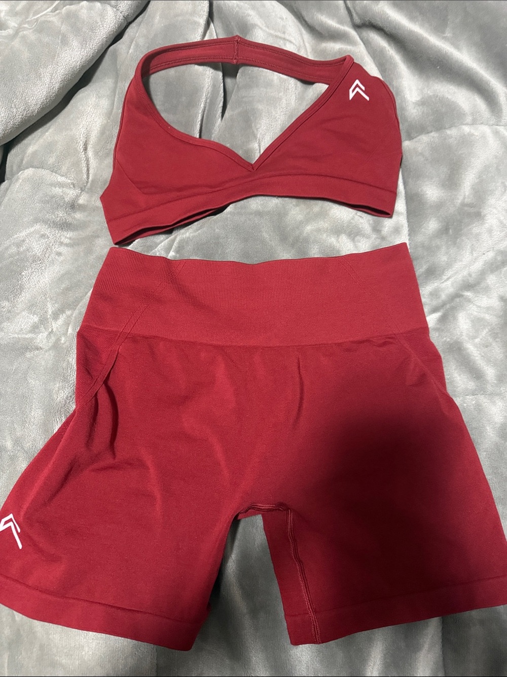 Oner Active Red Sports Bra & High-Waist Bike Shorts Set